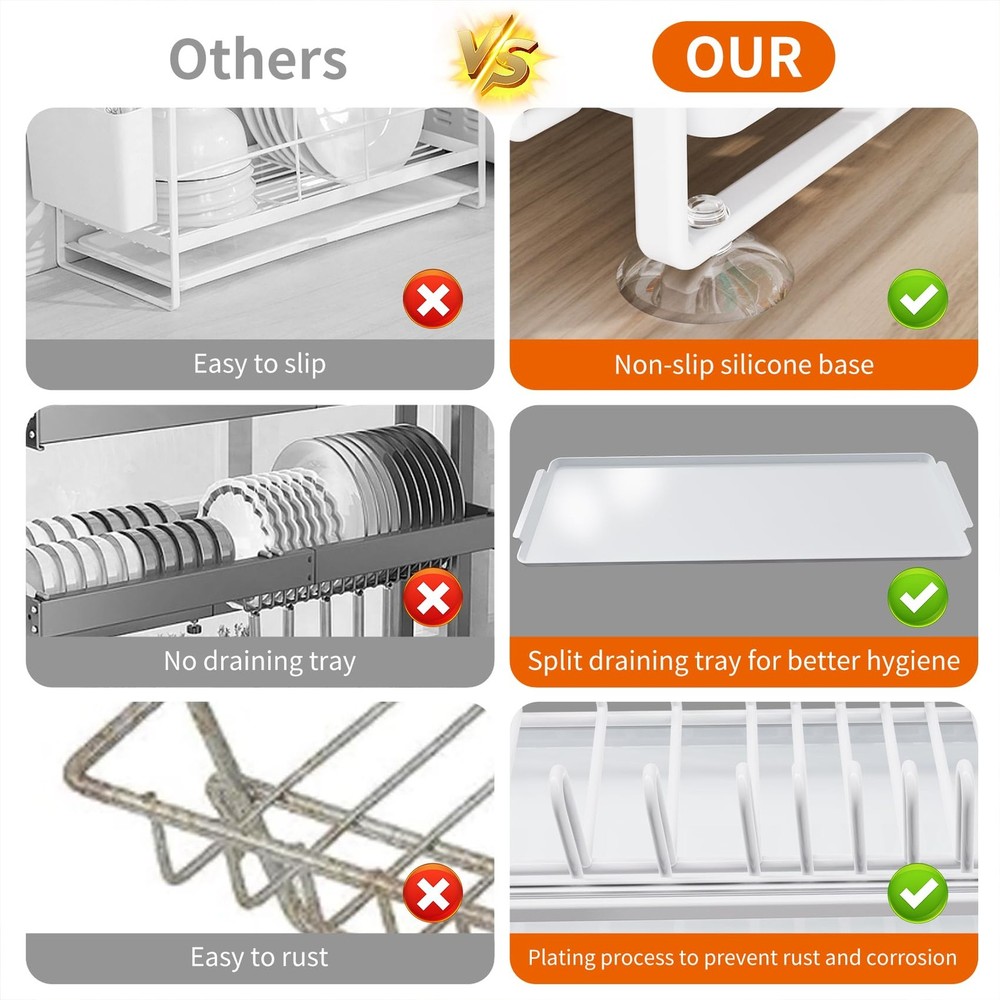Dish Drying Rack With Drainboard - Slideable Organizer for Kitchen, Pull Out ...