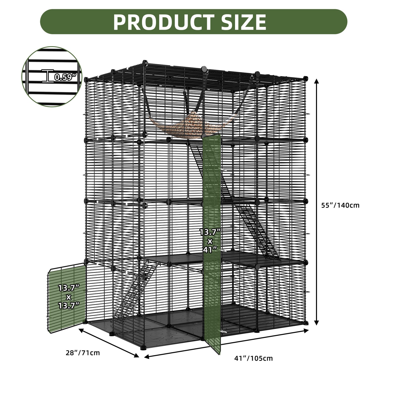 41x55" Black 4 Tier Ferret Cage Free Hammock Metal Rabbit Hutch Cat Catio