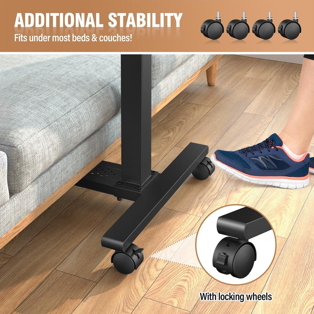 Eocnrhe Adjustable Overbed Bedside Table Hospital Bed Table Wheels Portable Roll