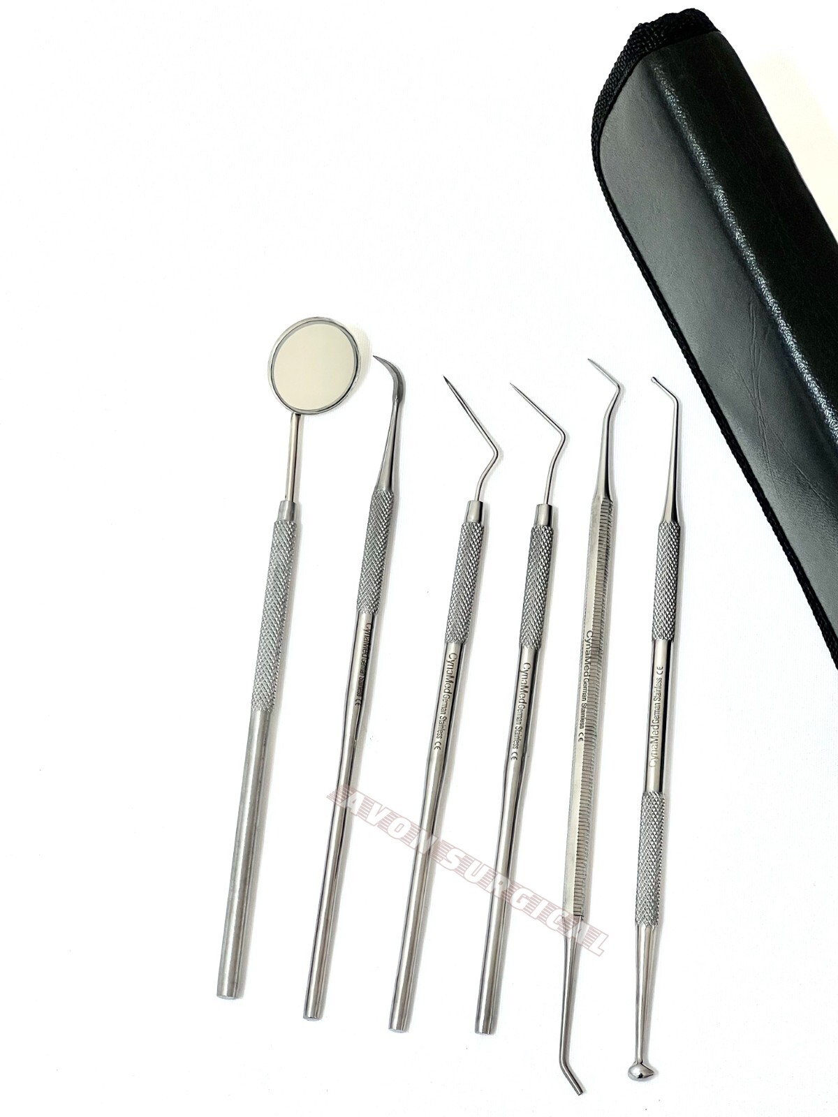 GERMAN STAINLESS Dentist Cleaning Tool Set 6 Pack Hygiene Kit Pick Scaler Mirror