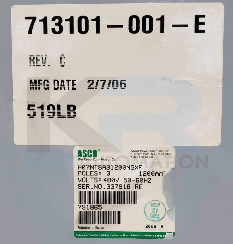 Asco 7000 Series Non-Automatic Transfer Switch 480V 3Ph 1200A Type 3R