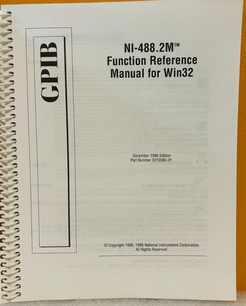 National Instruments321038C-01 1996 NI-488.2M Function Reference Manual.