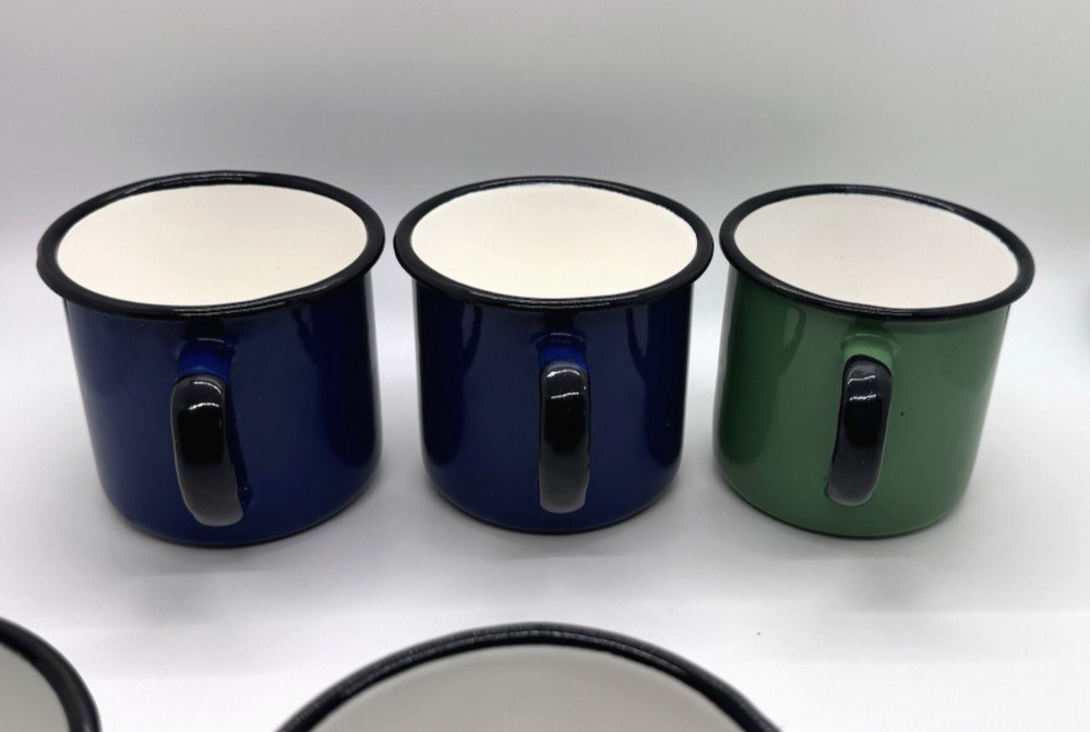 Vintage Red Blue Green Enamel Mug - Made in Poland - Size 8 - MCM