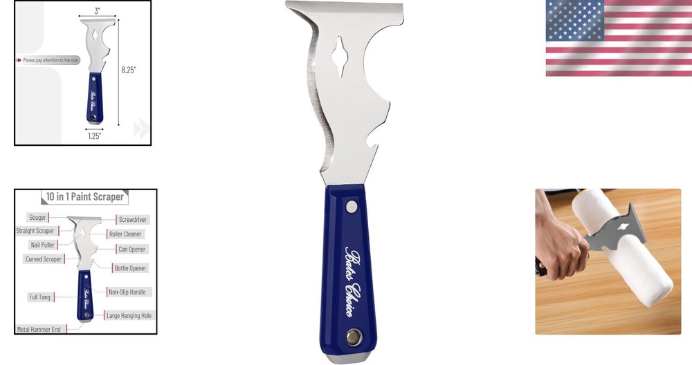 Bates 10-in-1 Paint Scraper - Versatile Tool for Painters & Surface Prep