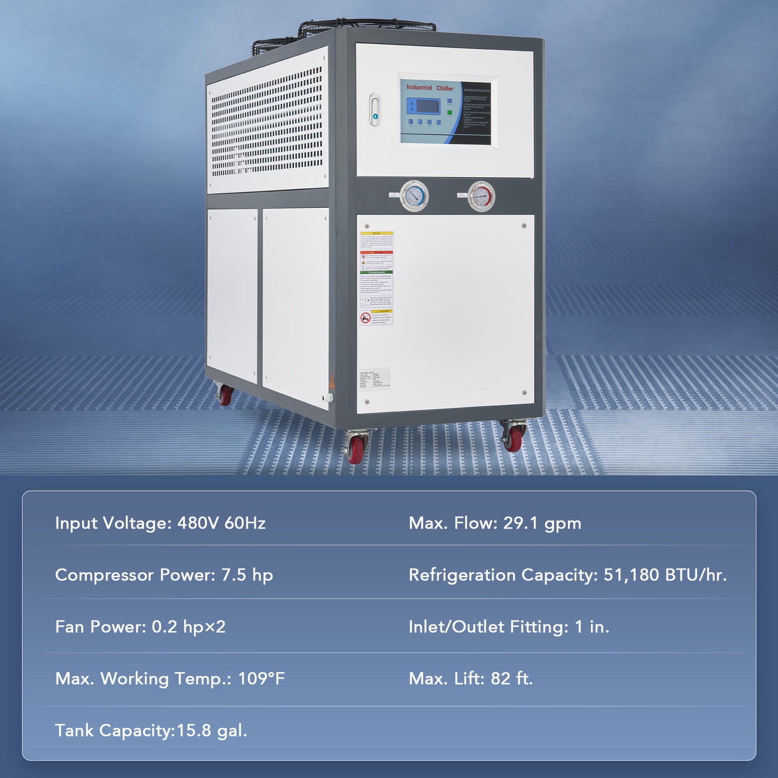 CREWORKS 5 Ton R32 Industrial Air-Cooled Chiller with 15.8 Gal Tank Capacity