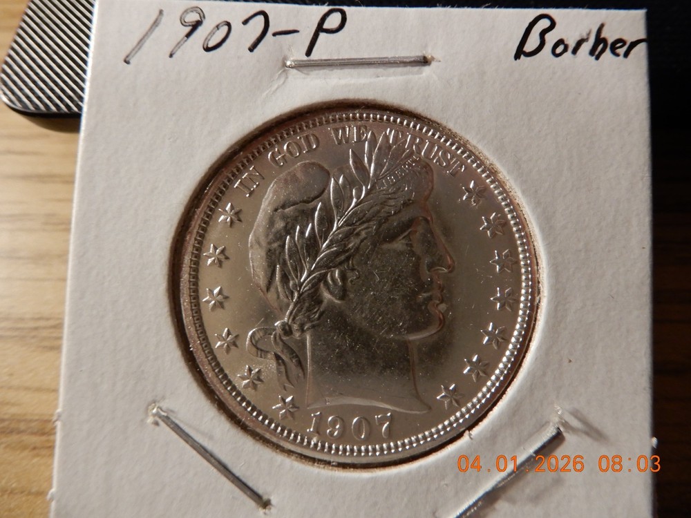 1907 P  AU BARBER HALF DOLLAR