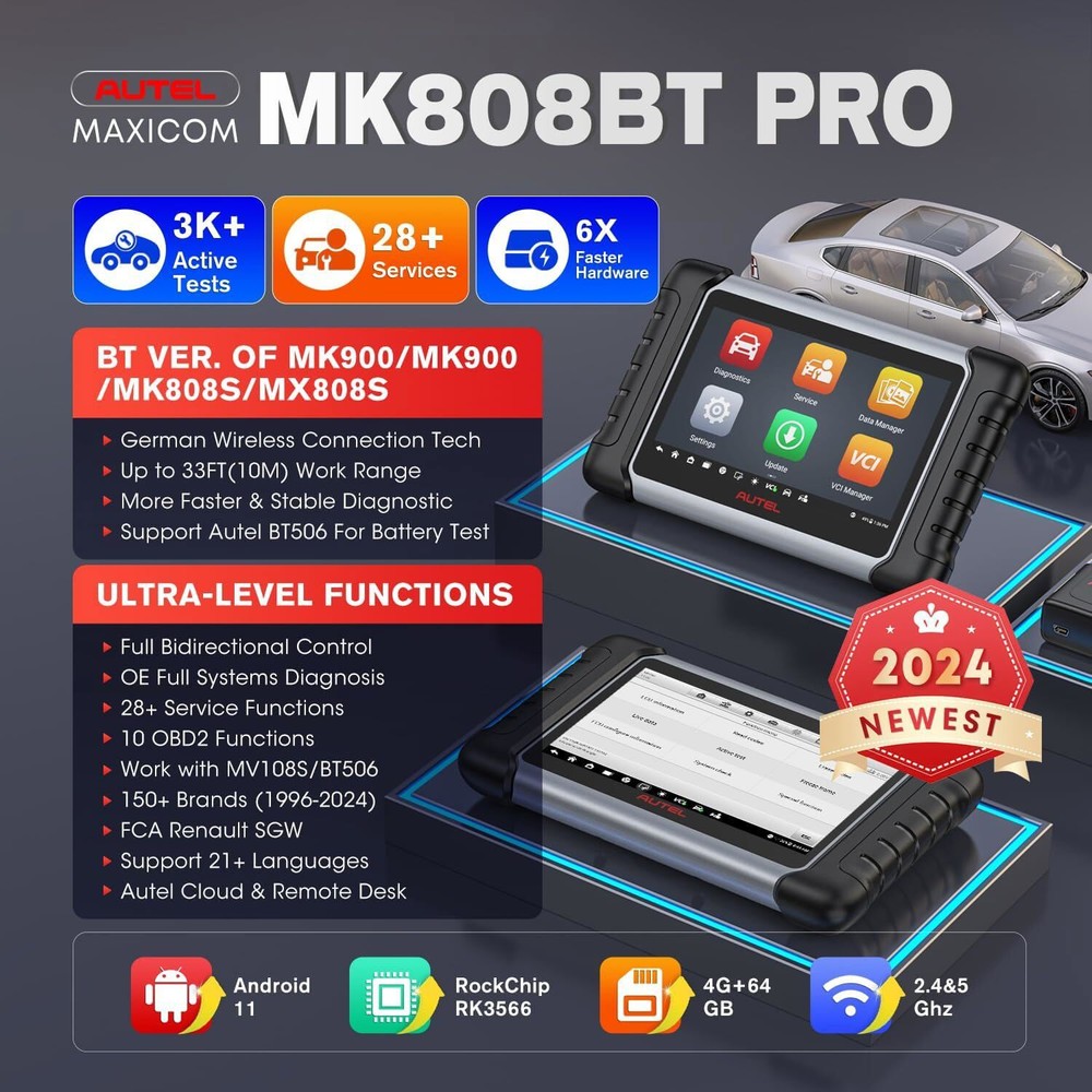 Autel Scanner MaxiCOM MK808BT PRO Android 11 Bi-Directional Control Scan Tool