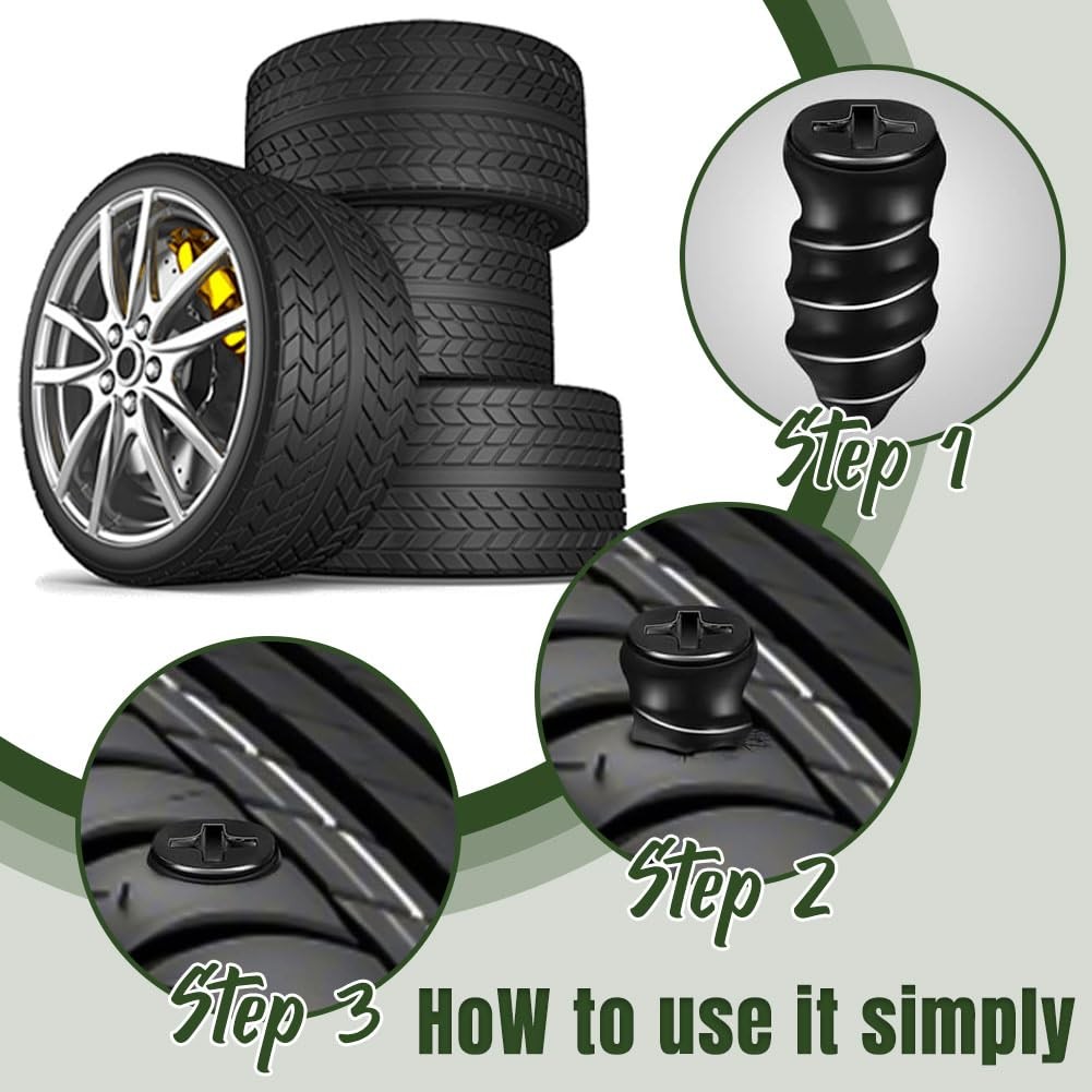 Share 60 Pcs Tire Repair Rubber Nail Screw Tire Plugs Quick Puncture for Car