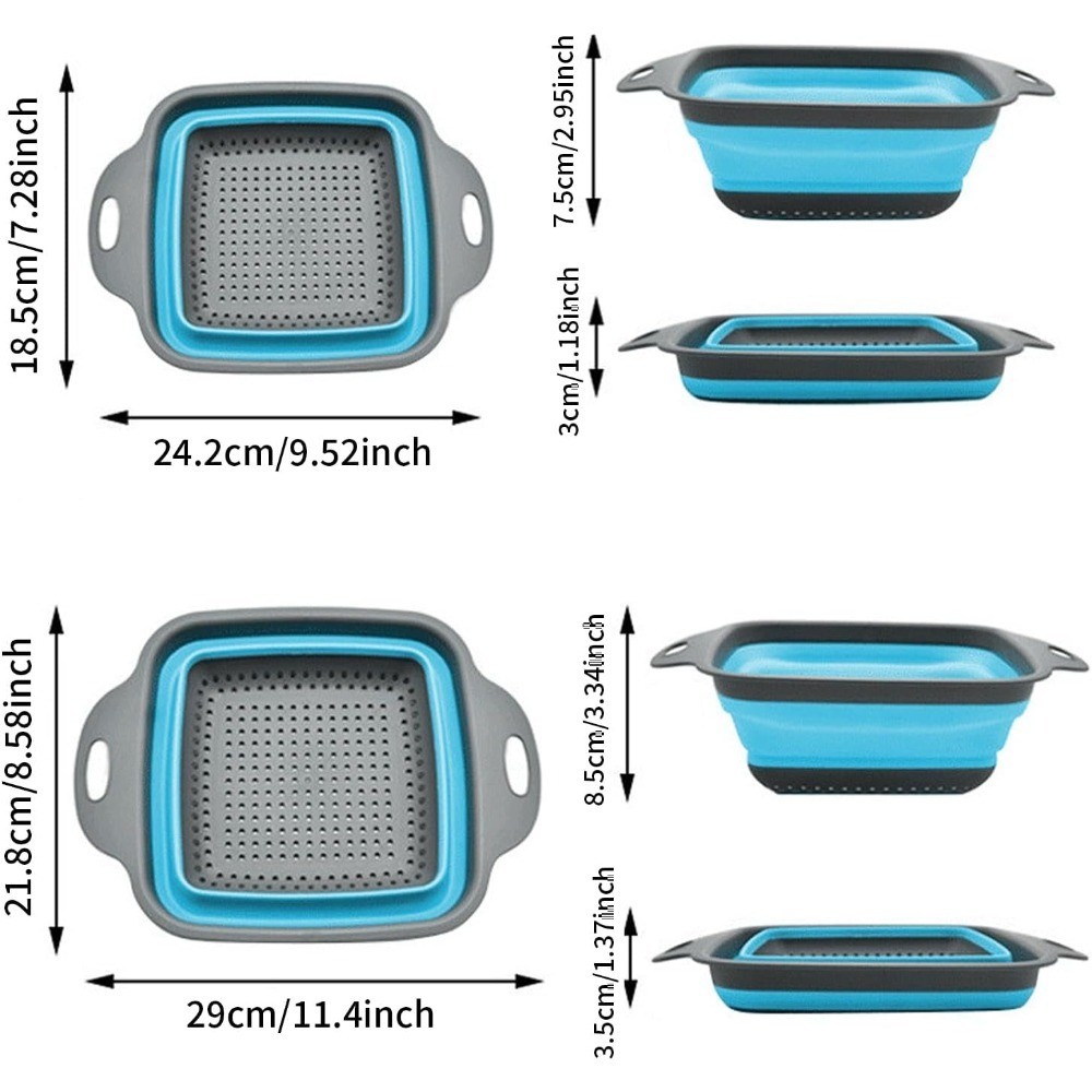 Collapsible Silicone Colander Strainer Set 2 Piece Expandable Kitchen Strainer