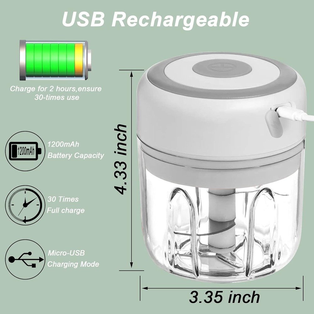 USB Rechargeable 250ML Electric Garlic Chopper - Compact & Powerful Kitchen Tool