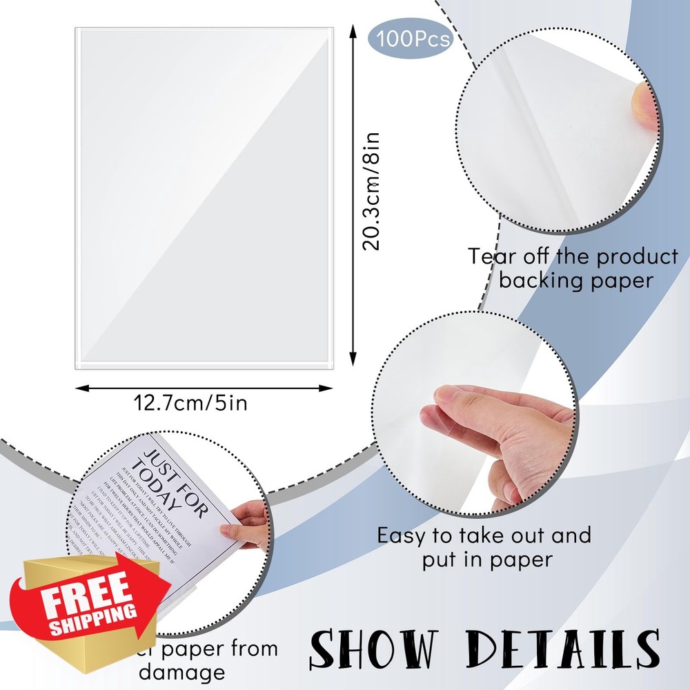 Gueevin 100 Pcs 5x8 Inch Self Adhesive Display Pockets