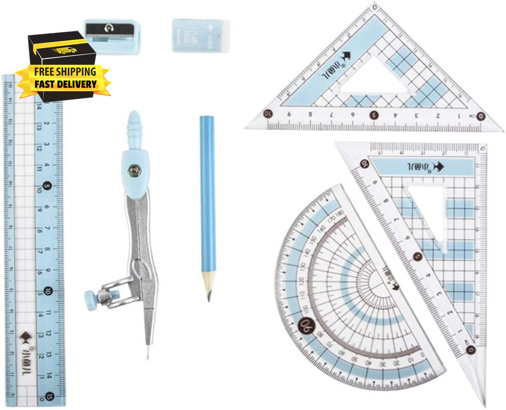 8 Pcs Compass/Math Set for Students with Shatterproof Storage Box, Geometry Set