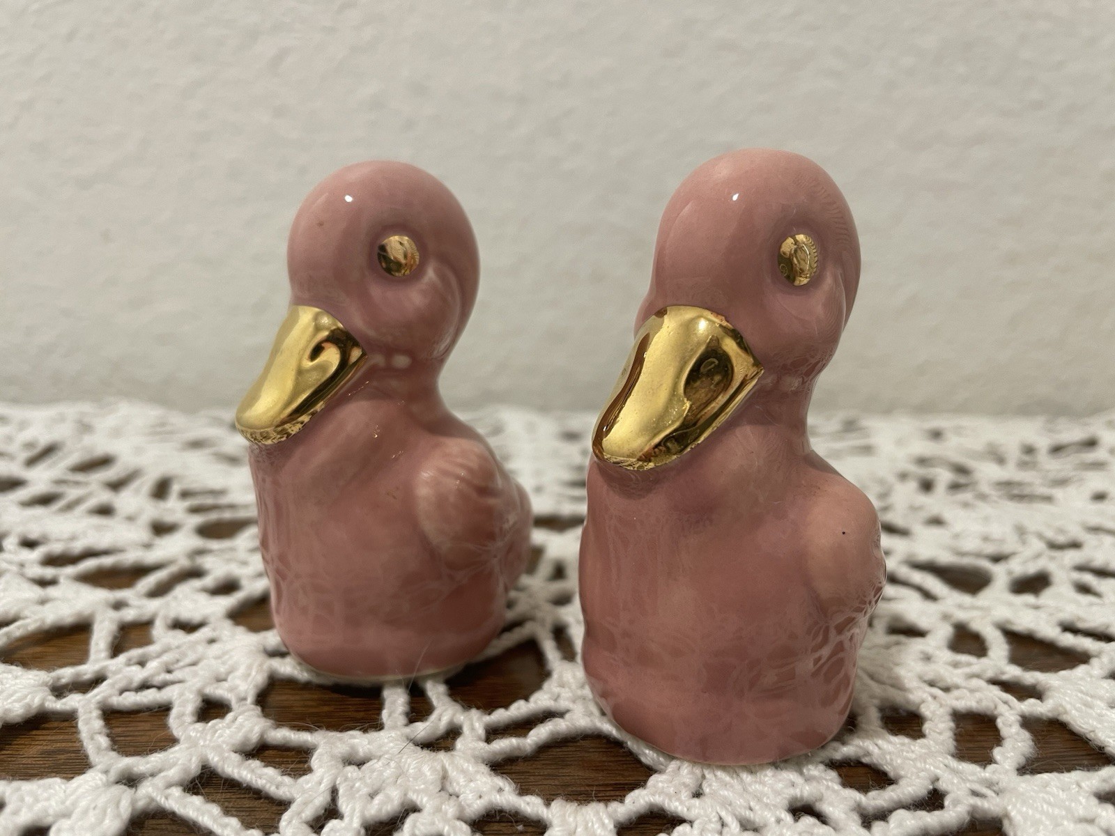 Vintage Pink and Gold Duck Salt and Pepper Shaker Set of 2