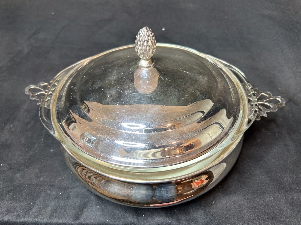 Sheffield Silverplate Casserole Dish w Lid Pyrex Insert 128