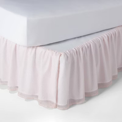 Queen Glitter Dot Tulle Kids' Bedskirt Pink - Pillowfort