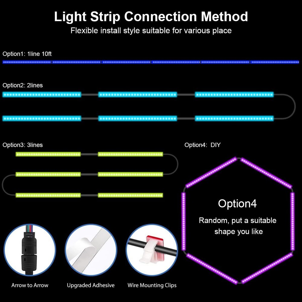 10Ft Rgb Led String Light Kit With Motion Sensor Music Sync Decor 180 Leds