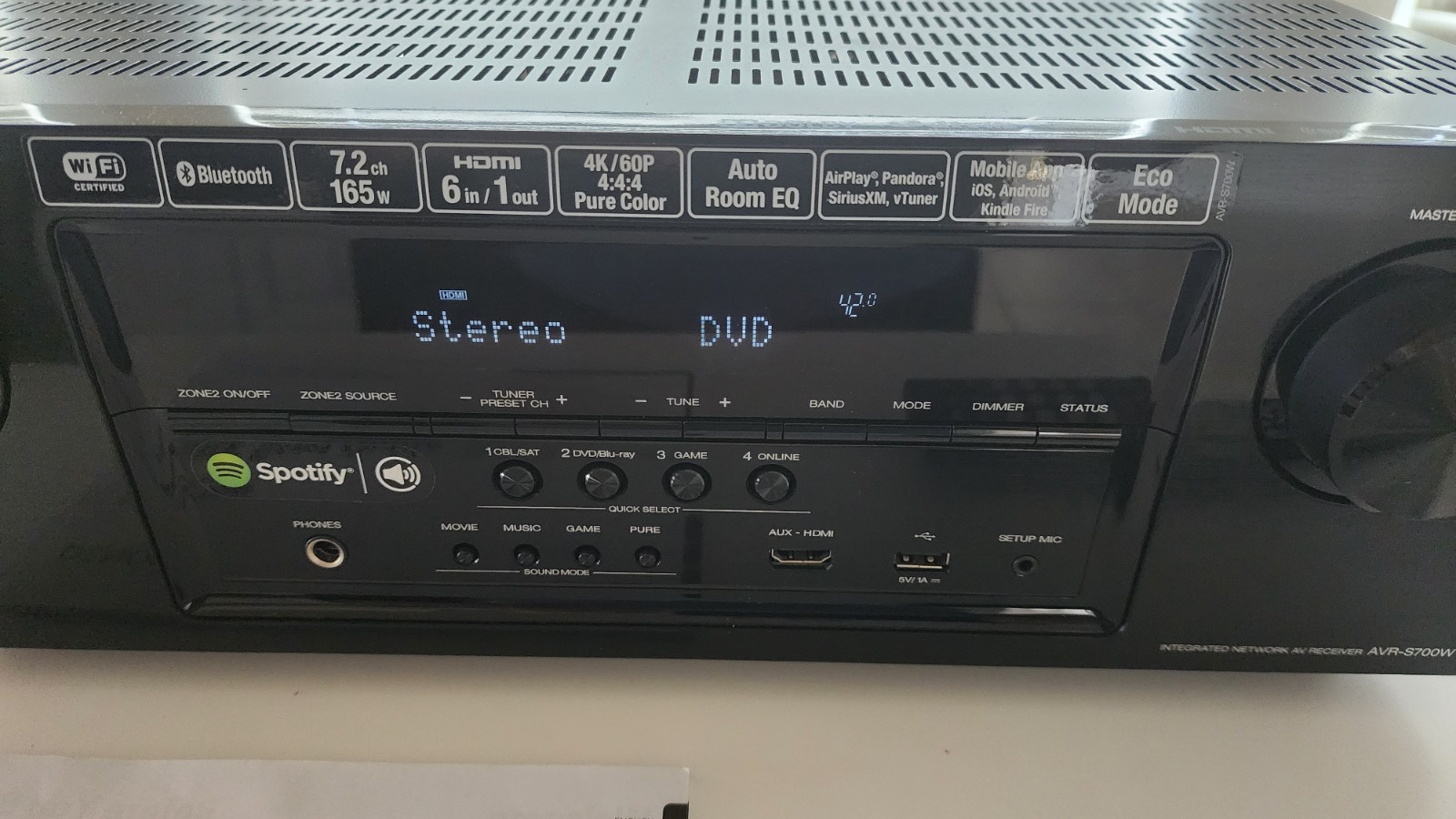Denon AVR-S700W 7.2 Channel Multimedia Network AV Receiver Remote Bundle, Tested