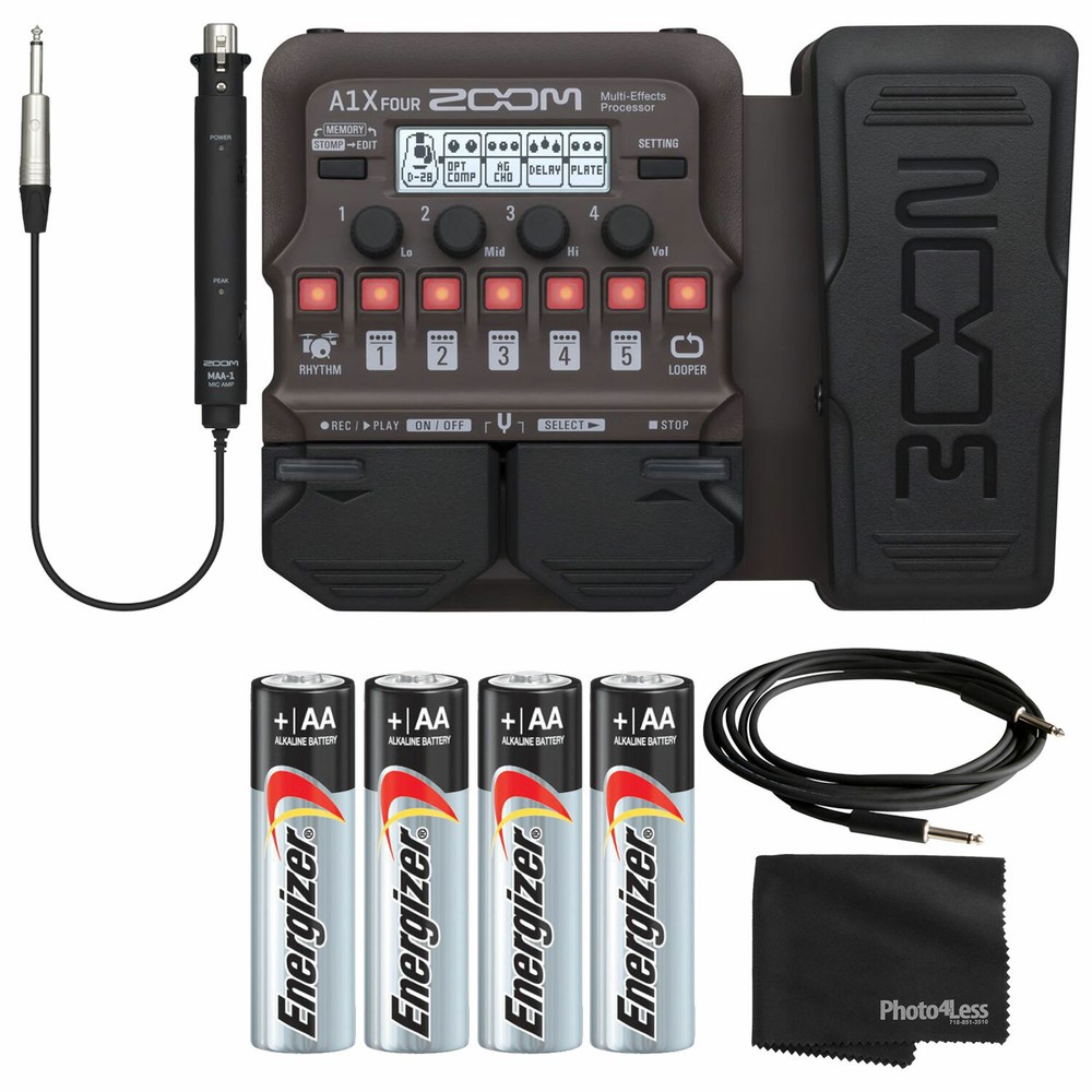 Zoom A1X FOUR Acoustic Instrument Multi-Effects Processor + 4 AA Batteries