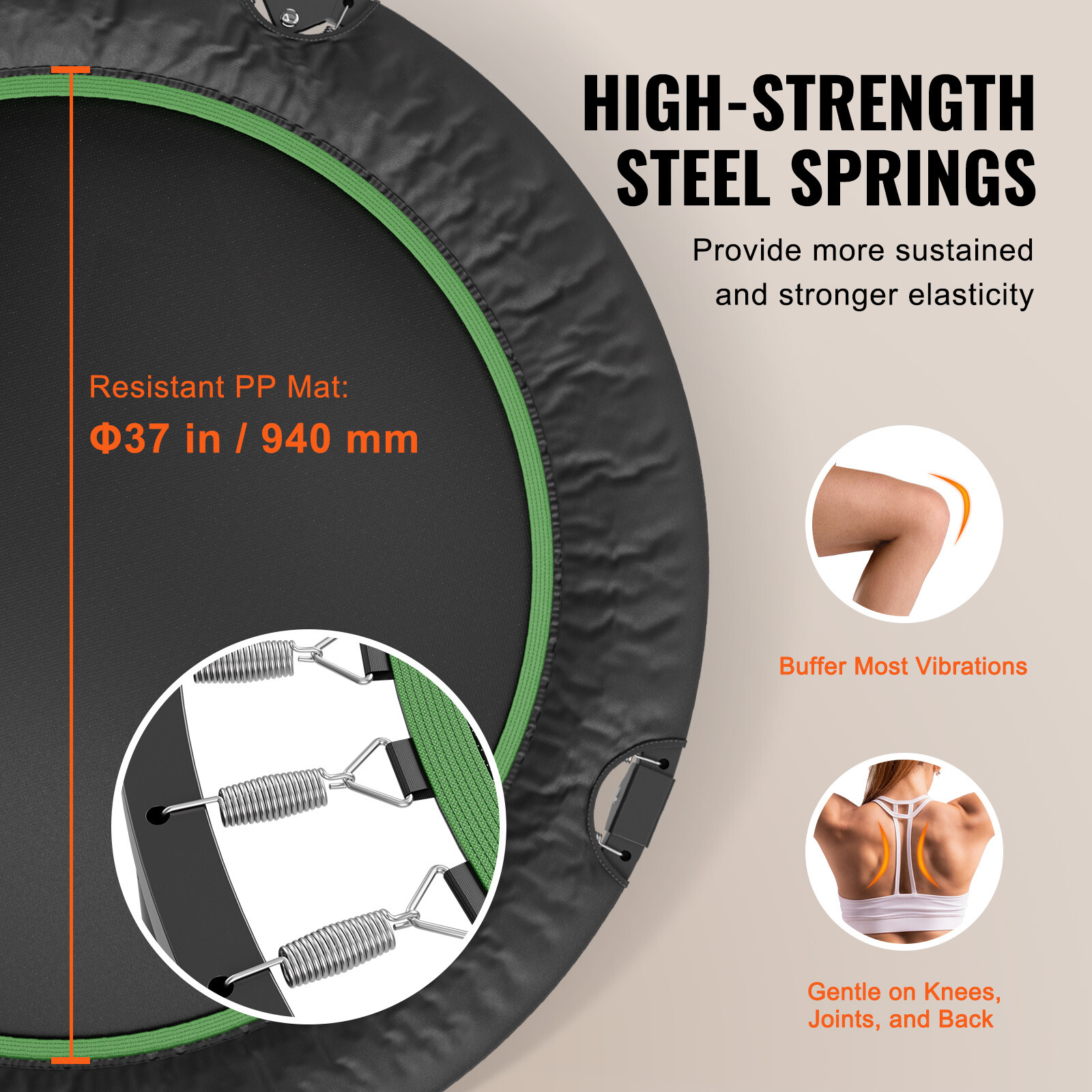 52" Foldable Mini Fitness Trampoline Adults Exercise Rebounder with Handle