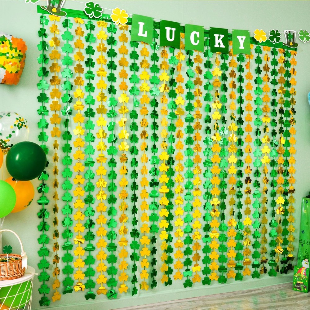LOLStar 2-Pack St. Patrick's Day Tinsel Curtains, Green and Gold Shamrock, 3....