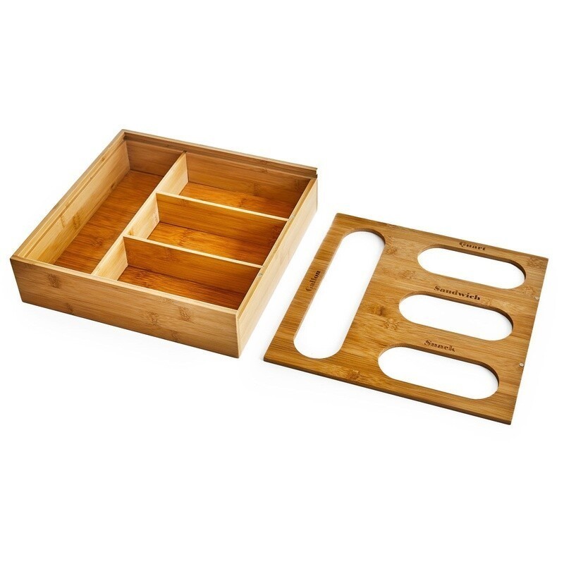 Bamboo Plastic Bag Storage Organizer Eco-Friendly Kitchen Drawer Divider New