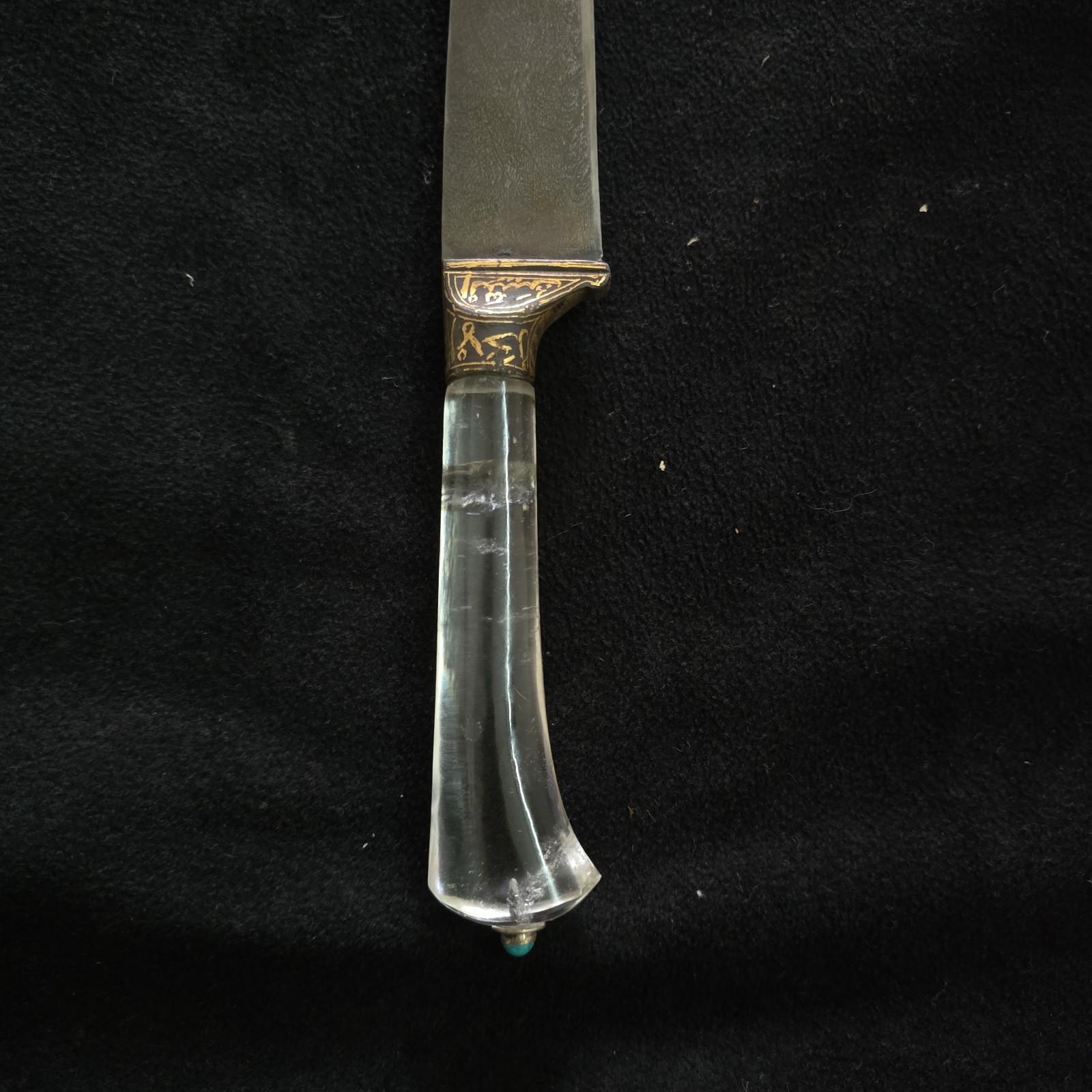 Vintage Indian Mughal Style Rock Crystal Wootz Gold Damascened Kard Dagger 12"