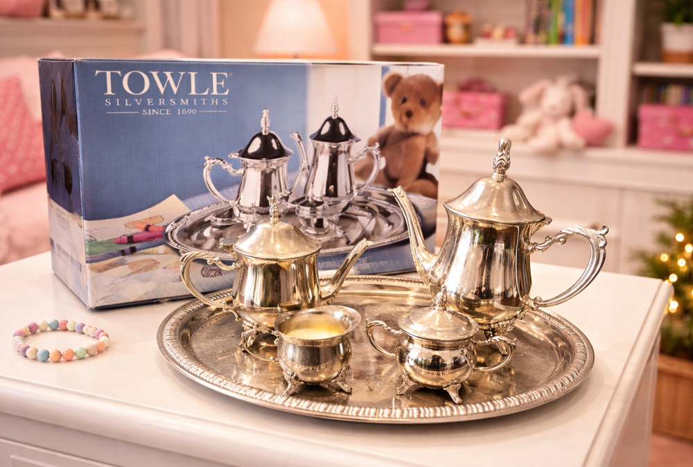 Vintage Towle Silversmiths Childrens 5 piece Silver plate Coffee And Tea Set