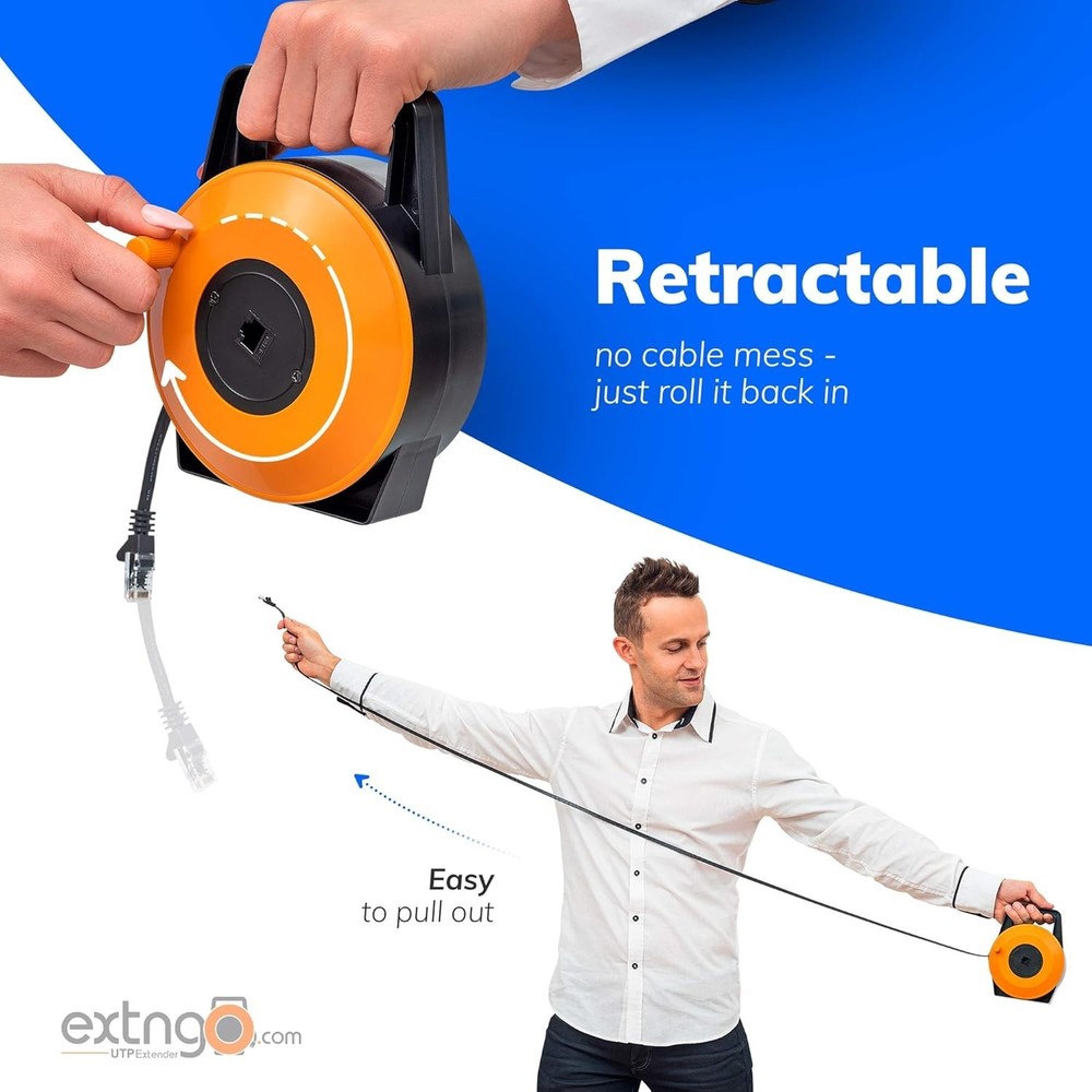 EXTNGO Retractable Network Cable Extender 50 Ft (15 Meter) CAT 6 Ethernet Cable