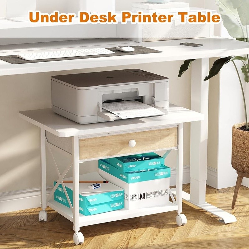 2 Tier Printer Stand W/ Rolling Casters Under Desk Storage Printer & Scanner New
