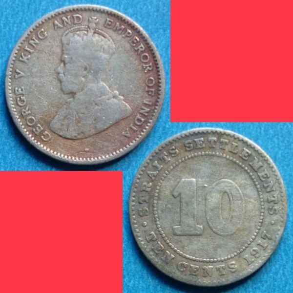 ​Straits Settlements 10 Cents 1917 KM# 29a Silver