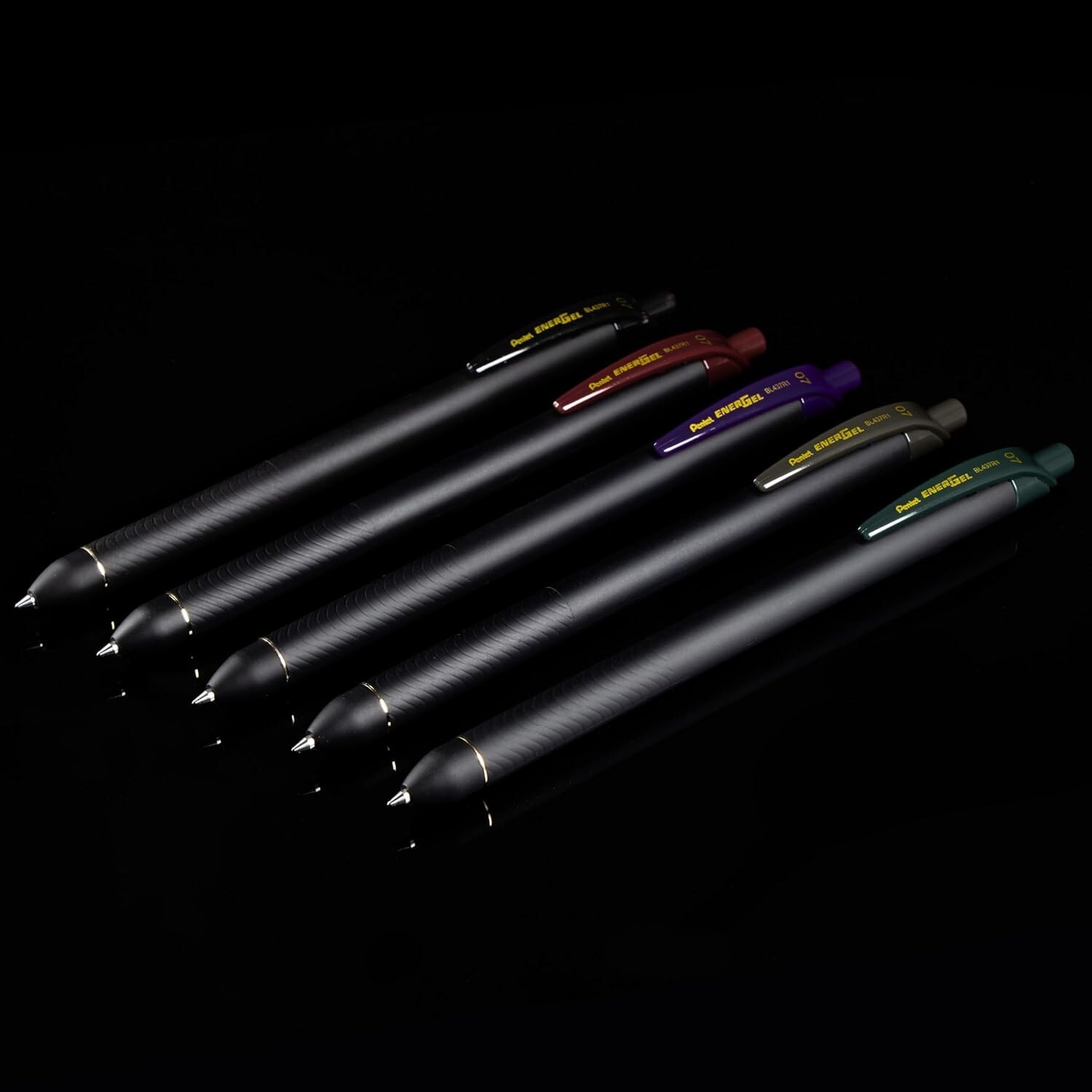 Pentel EnerGel Kuro Gel Pen, Shades of Black, 0.7mmtip, Assorted black ink,5pens