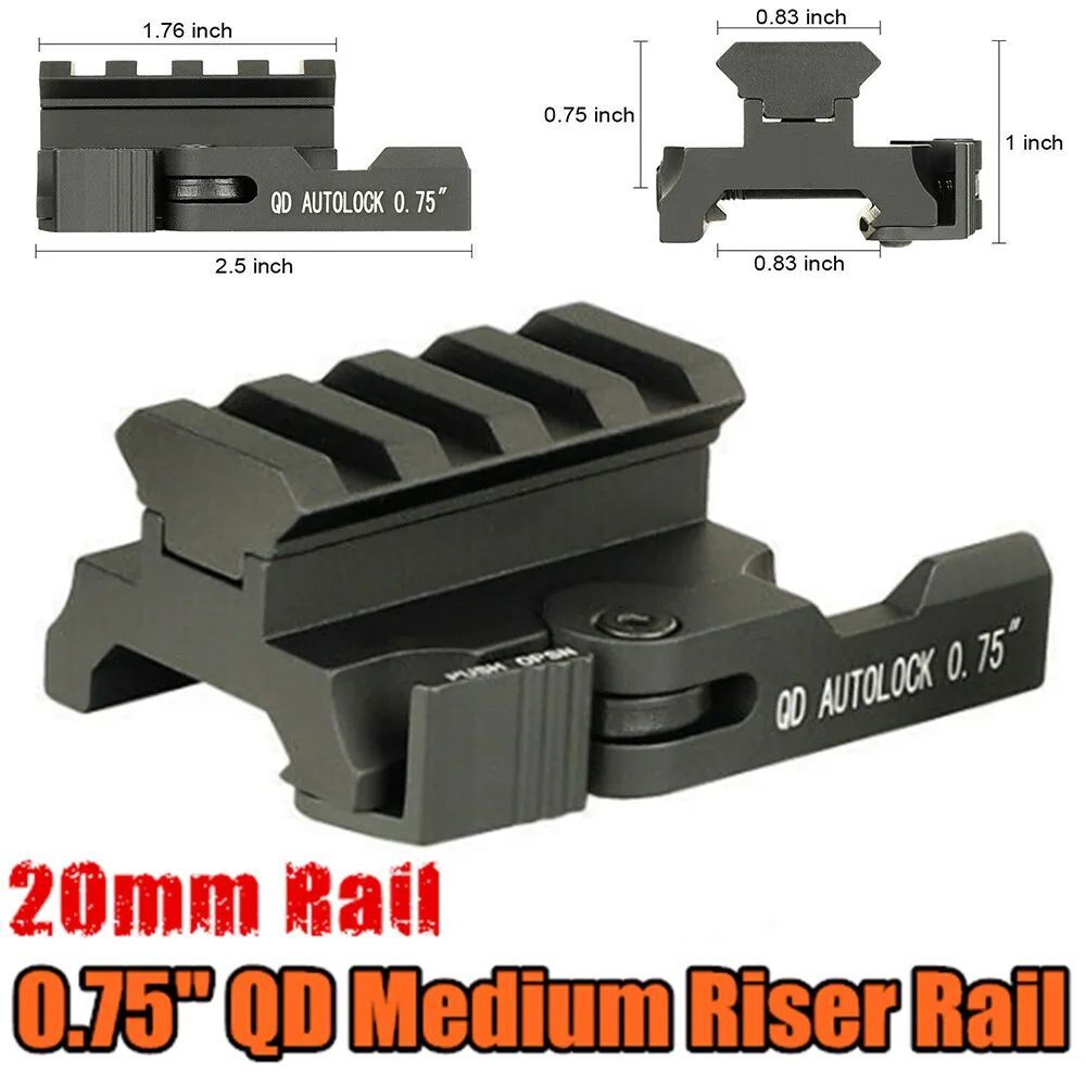 4 Slots QD Quick Release Riser Rifle Scope Mount For 20mm Picatinny Rail Base