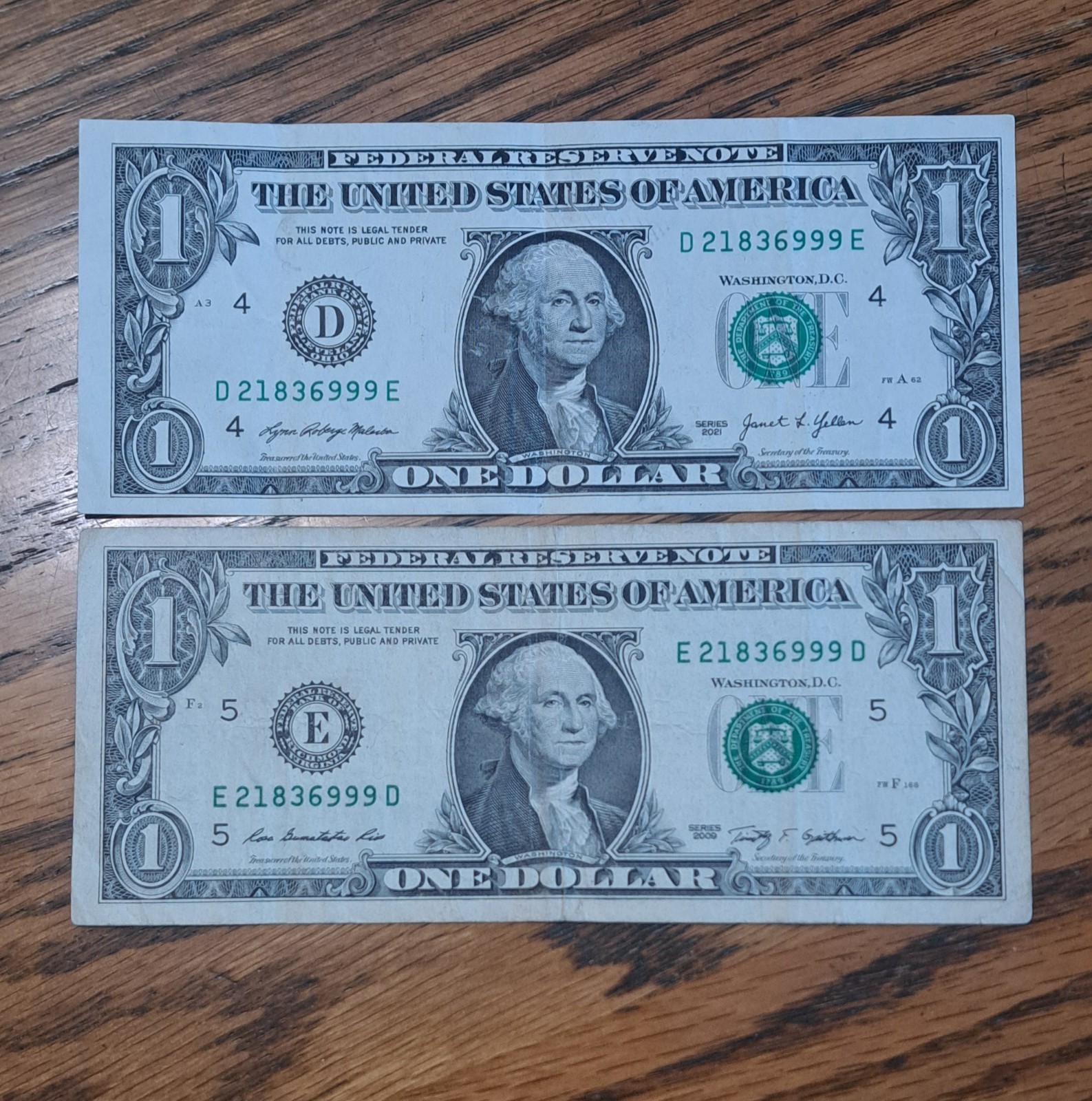 MATCHING $1 & $2DOLLAR NOTES! –SAME SERIALS -