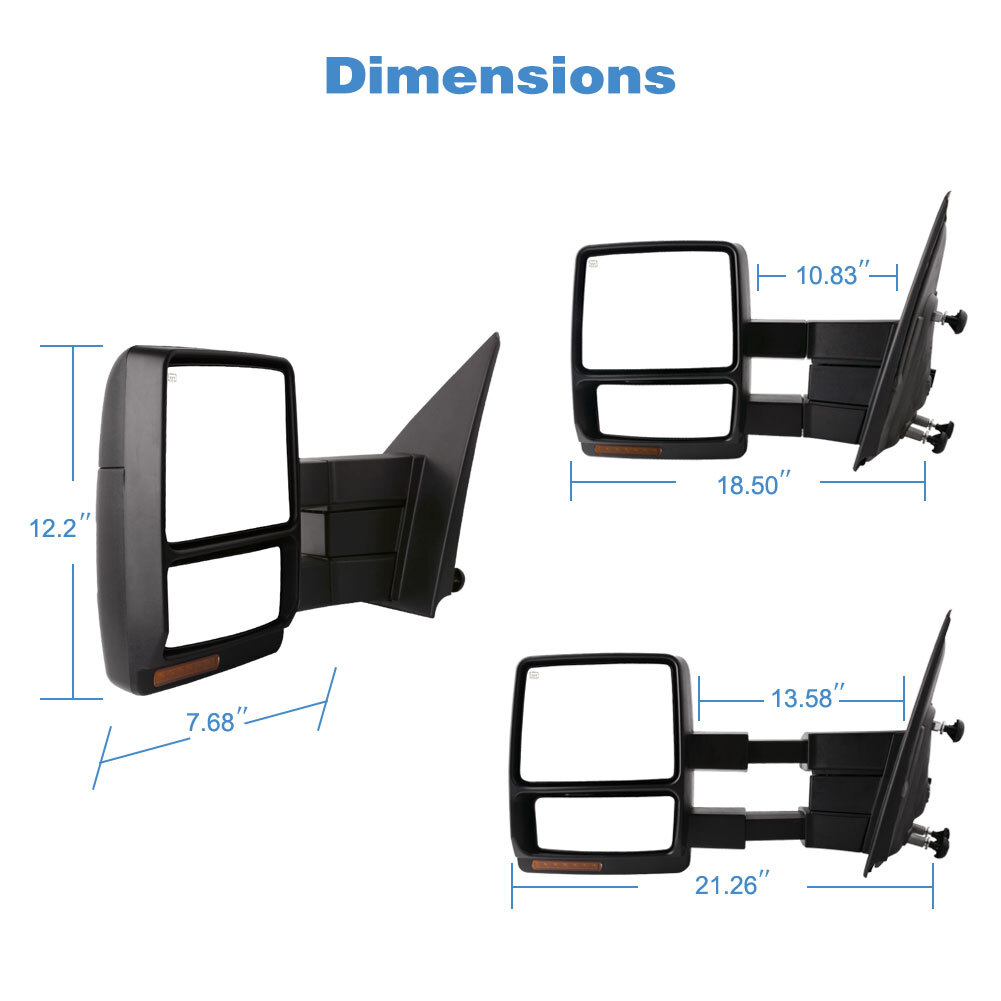 Left + Right Power Heated Puddle Light Tow Mirrors For 07-14 Ford F150 Pick up