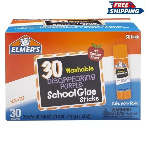 Elmer's Disappearing Purple School Glue Sticks, Washable, 7 Grams, 30 Count