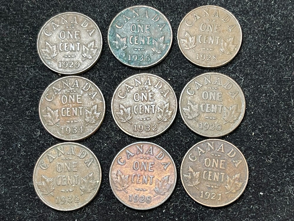 Assorted Canada Small Cents 9 Coins lot