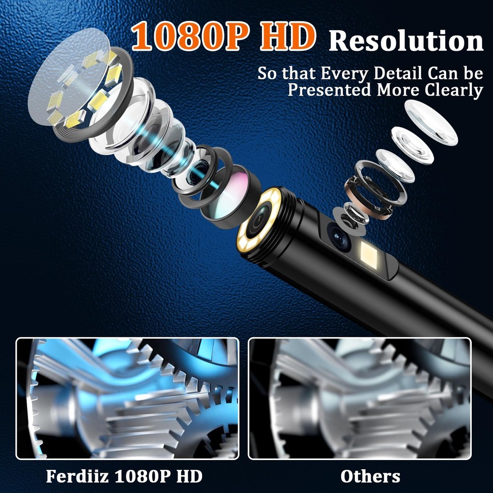 Dual-Lens Borescope with Light, Endoscope Camera Light 4.3" black