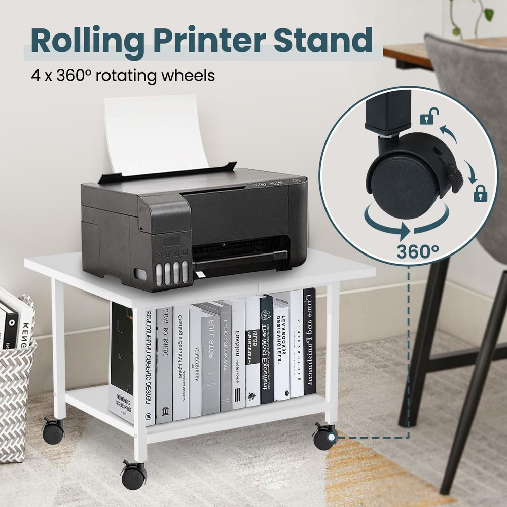 SwaaVee Printer Stand with Storage Under Desk Shelf, Desktop Printer Stand Or...