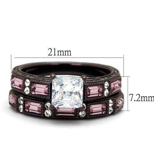 Princess Square Pink CZ Black Stainless Steel 2 PC Wedding engagement Ring Set