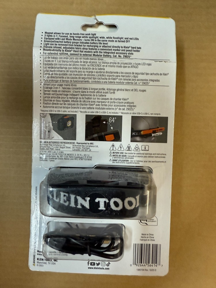 Klein Tools Rechargeable LED Headlamp with Adjustable Strap 800 Lumens #4147