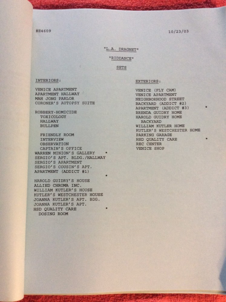 ORIGINAL SCRIPT L.A. DRAGNET RIDDANCE ED O'NEILL EVA LONGORIA ETHAN EMBRY