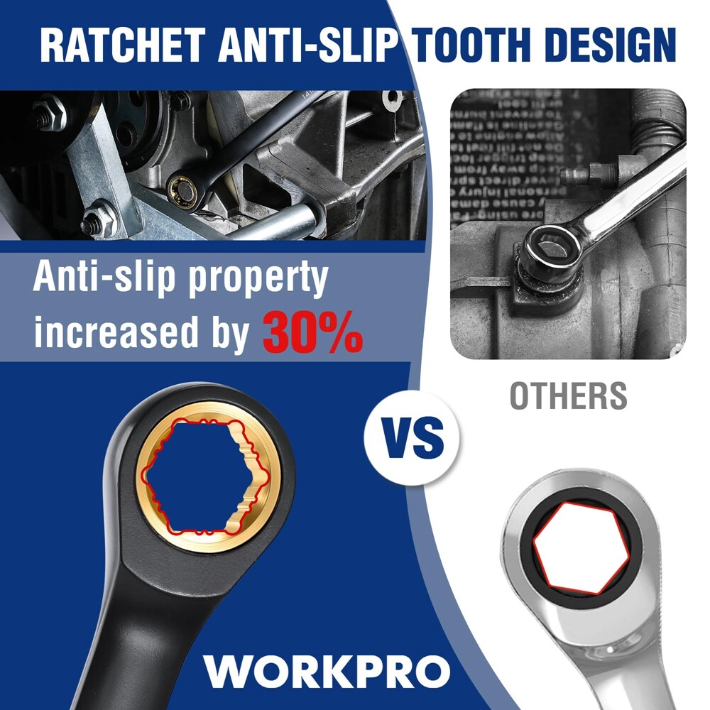 WORKPRO 10PC Extra Long Ratcheting Wrench Set 8-19mm Combination Metric 72-Teeth