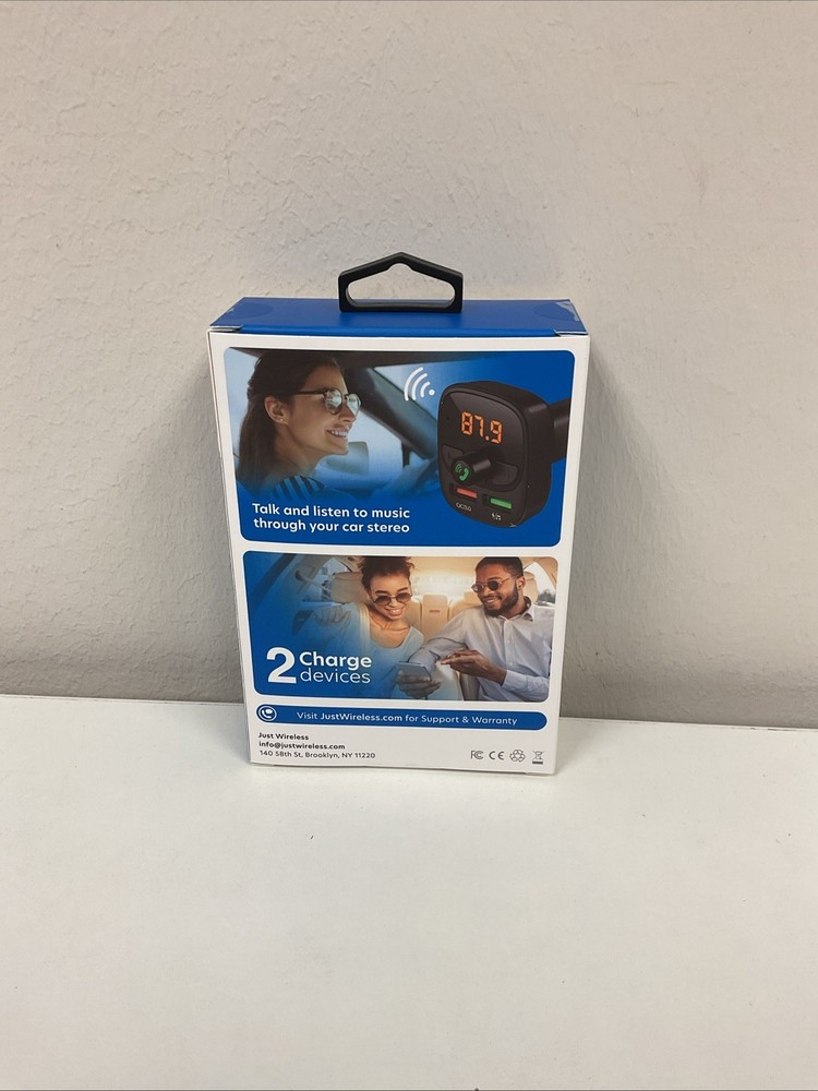 Just Wireless Black USB Car Charger Bluetooth Hands-Free FM Transmitter