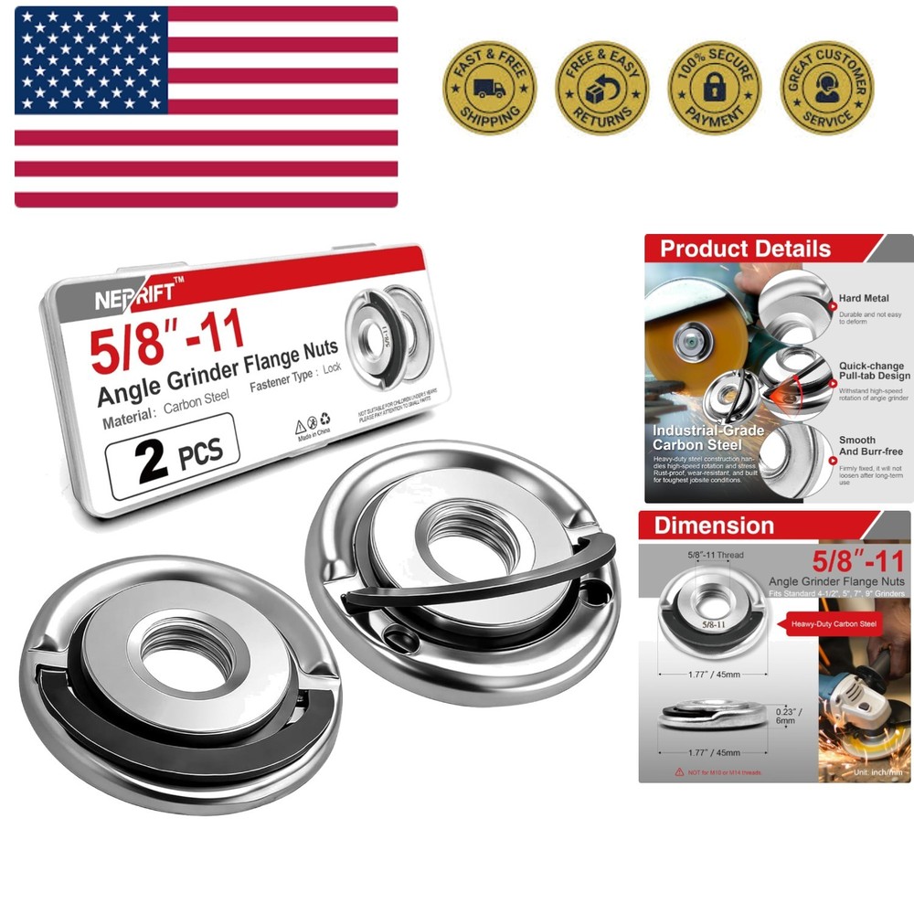 2 Pcs 5/8- Angle Grinder Flange Nuts with 5/8- Inch Thread, Quick Change Lock...