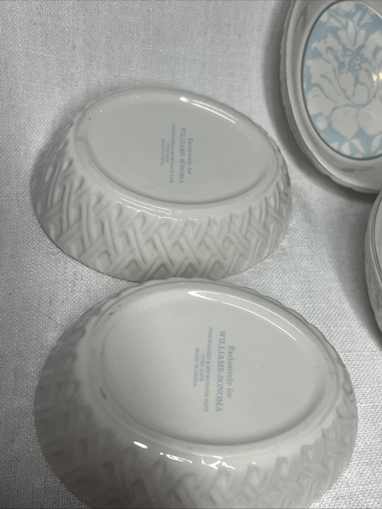 4! New Williams Sonoma Damask Easter Ramekins Baking Oven Safe Set Dish Priority