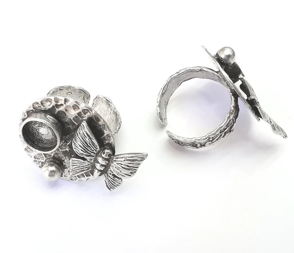 Butterfly silver ring setting blank cabochon mounting Adjustable ring base bezel