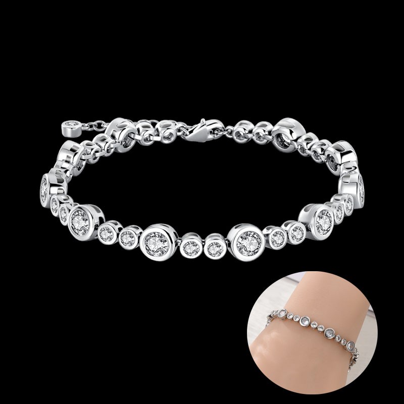 KUNSIR 925 Sterling Silver Tennis Bracelet for Women Adjustable Bubble Bracelet