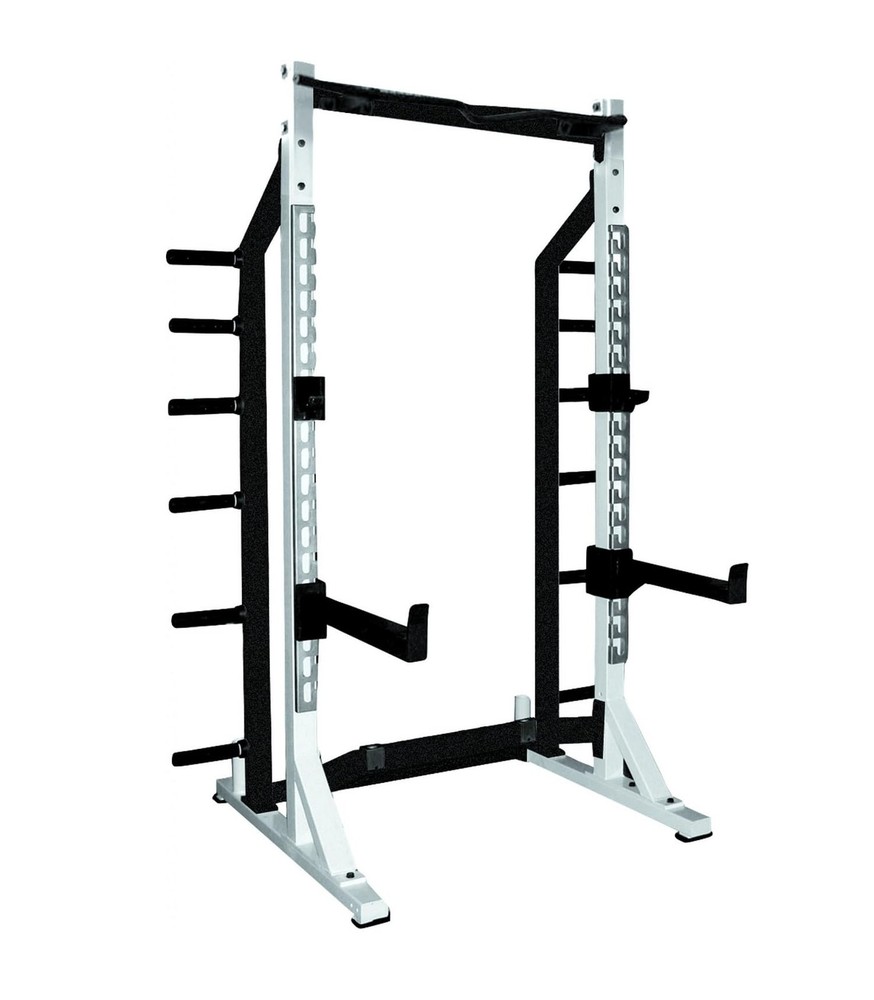 STS White Half Rack System w/ Pull-Up Bar Plate Storage J-Hooks