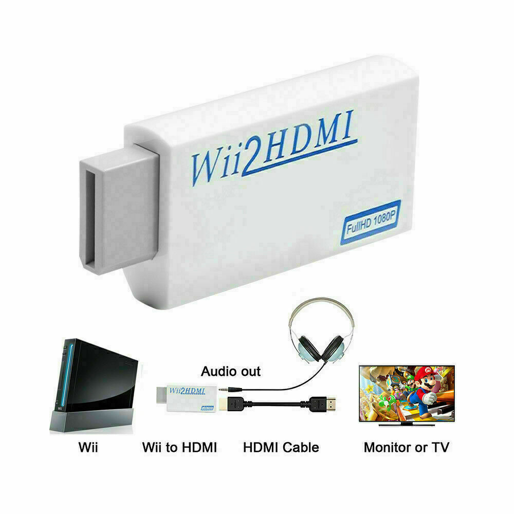 Portable Wii to HDMI Wii2HDMI Full HD Converter Audio Output Adapter TV Black