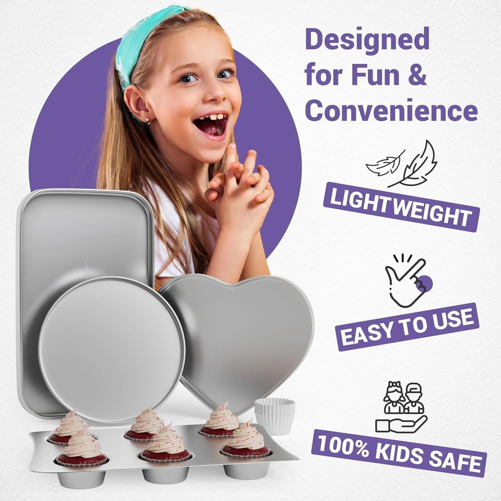 Kids Baking Pan Set for Easy Bake Oven Cupcake Pan Cookie Heart Rectangular Pan